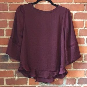 Apt 9 Burgundy Bell Sleeve Flutter-Hem Blouse, XS